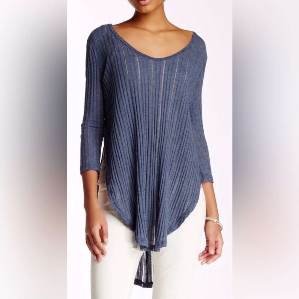 Free People Blue Ribbed Astoria Hecci Top, in denim blue